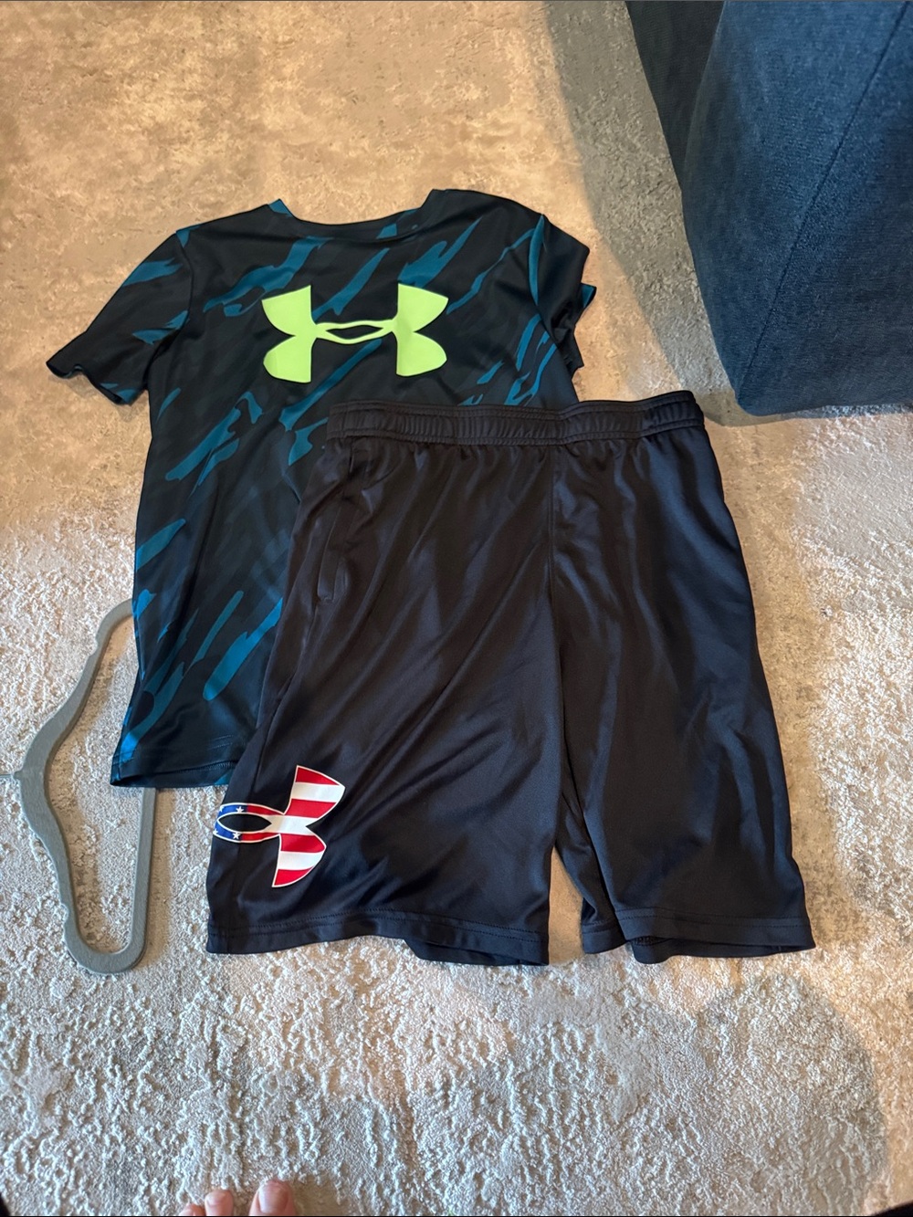 Under Armour Boys Black Tee & Shorts Set with Neon Green Logo